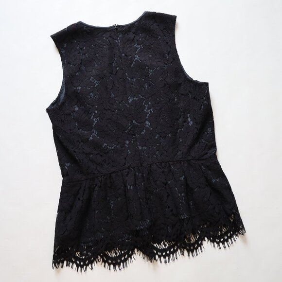 J. CREW Size 2 Black Lace Peplum Sleeveless Blouse Top Career Office - Picture 7 of 11
